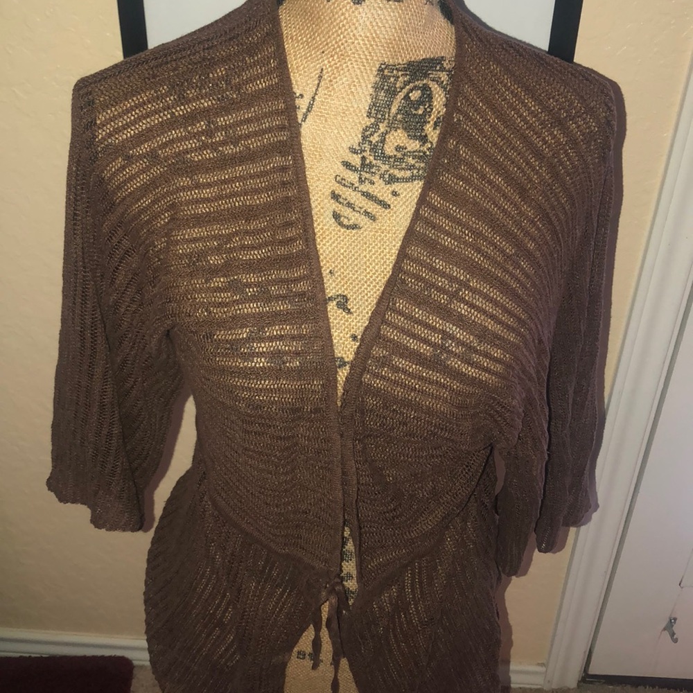 Knit shall Medium brown tie in front